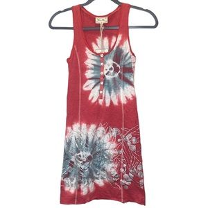 Miss Me Tie-Dye Mini Tank Dress Button Front Racer Back Size Small NWT